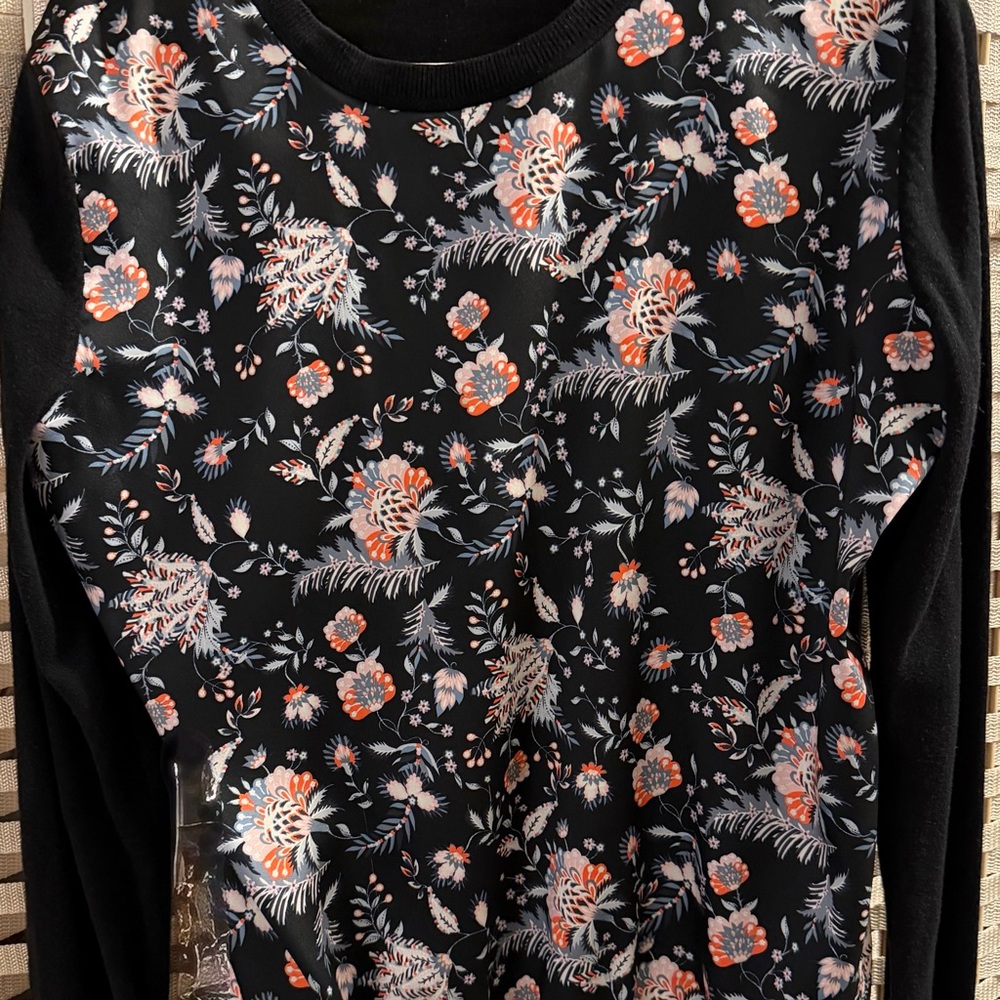 Ted Baker Black Top with Colorful Floral Design in Silk